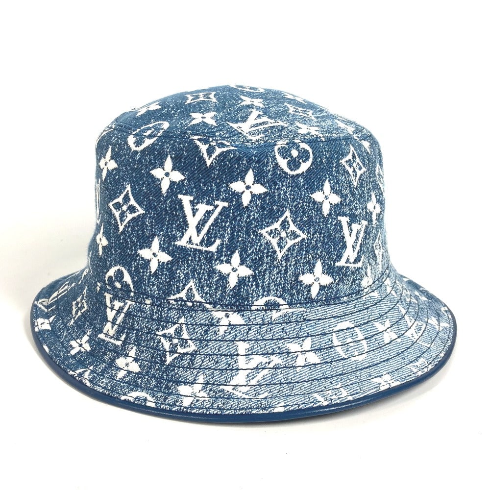 Louis Vuitton Hat M77435 Polyamide, Cotton Blue: Brand: LOUIS VUITTON Item: hat Model: Bucket hat denim Line: Monogram denim Gender: Women Color: blue Material: Polyamide Cotton Accessories: Storage box (some scratches) storage bag Size: cm (approx.