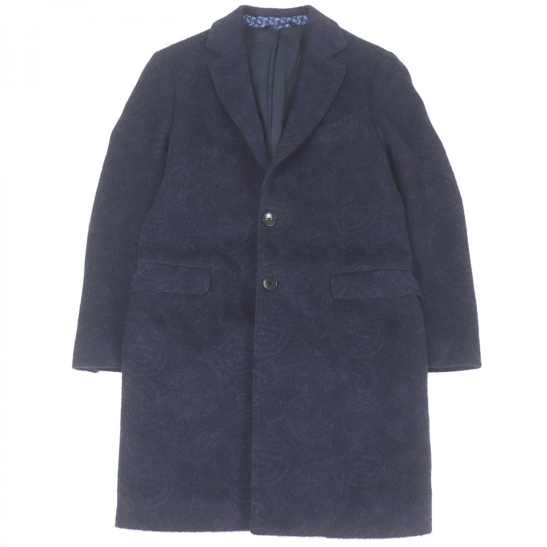 Etro Coat Outer: 50% Wool, Outer: 33% Mohair,: Brand: ETRO Item: coat Gender: mens Color: Navy Material: Outer: 50% wool Outer: 33% mohair Outer: 17% nylon Lining: 100% cupra Sleeve lining: 100% rayon Accessories: None Notation Size: 46 Size: cm (
