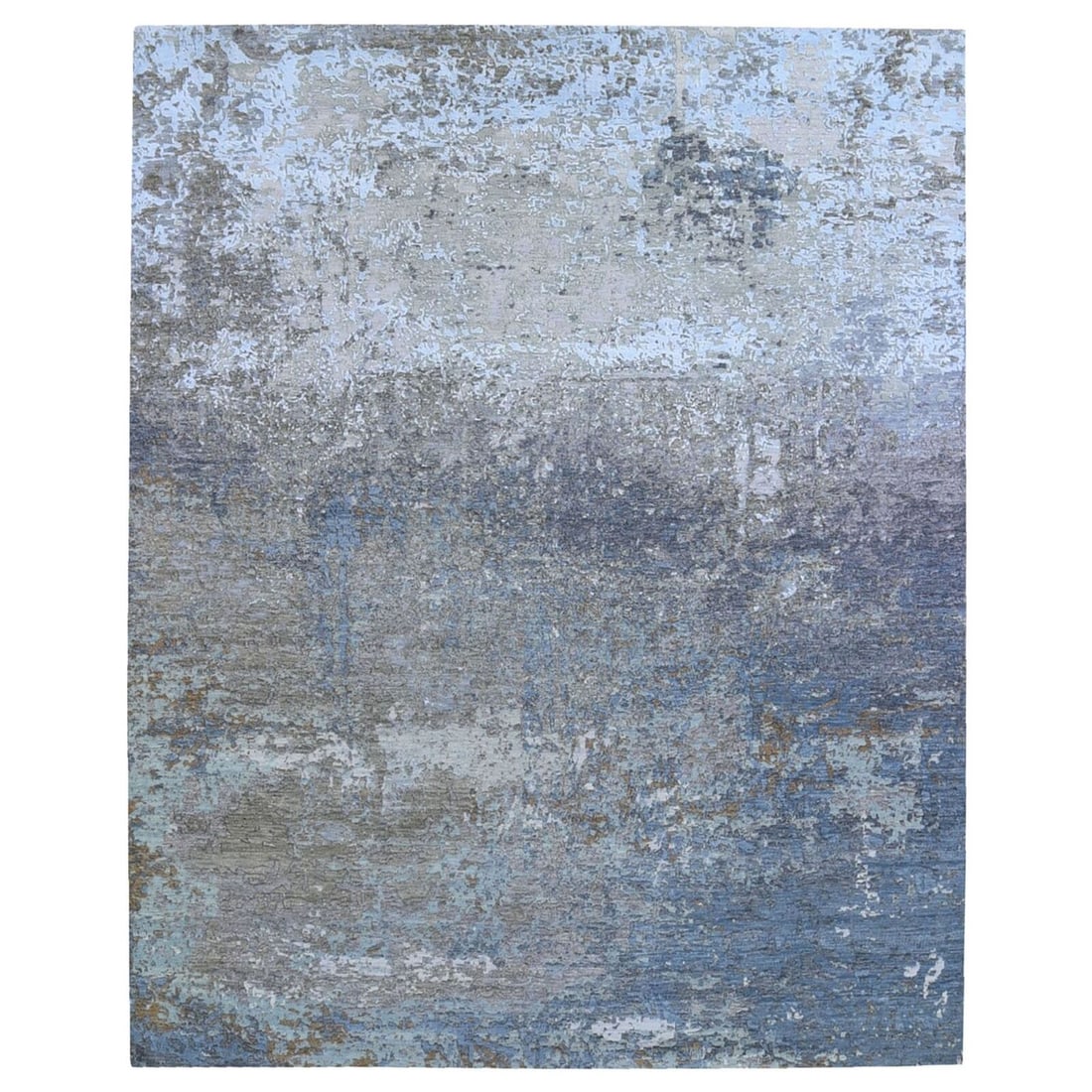 8'1"X10' Blue Wool Farsian Knot With Abstract Design Hand Knotted Rug: Type: Indoor Material: Wool Color: Blue Item Length: 120 Item Width: 97 Style: Oriental Rug Type: Hand Knotted Pile: Wool Shape: Rectangular Field Color: Blue Size: 8"1" x 10"0" / 246 CM X 305 CM Age:
