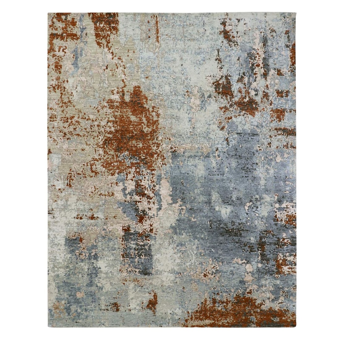 8'1"X10'2" Gray-Beige Abstract Design Pure Wool Hand Knotted Oriental Rug: Style: Abstract Type: Indoor Material: Wool Color: Grey Item Length: 122 Item Width: 97 Rug Type: Hand Knotted Pile: Wool Shape: Rectangular Field Color: Grey Size: 8"1" x 10"2" / 246 CM X 310 CM Age: