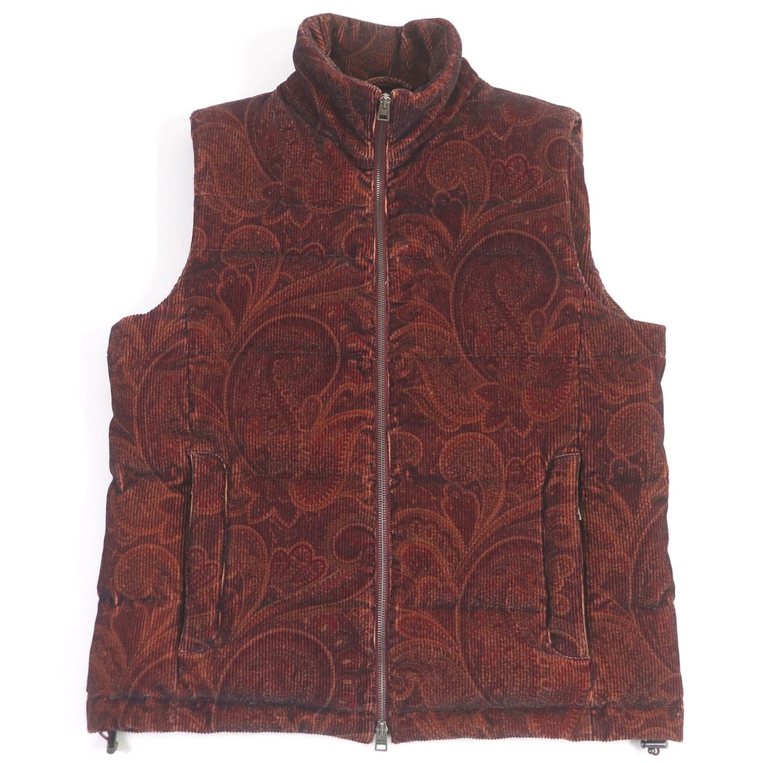 Etro Down Vest Cotton Bordeauxtype Xs: Brand: ETRO Item: Down vest Gender: mens Color: Bordeauxtype Material: Outer: 100% cotton Lining: 100% polyester Filling: 80% down Filling: 20% feather Accessories: clothes hanger Notation Size: XS Si