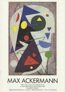 Max Ackermann Galerie Dobele 33" X 23.75" Offset Lithograph 1987 Contemporary: Artist: Max Ackermann Title: Galerie Dobele Year: 1987 Signed: No Medium: Offset Lithograph Paper Size: 33 x 23.75 inches ( 84 x 60 cm ) Image Size: 26.25 x 17.5 inches ( 67 x 44 cm ) Edition Size: Un
