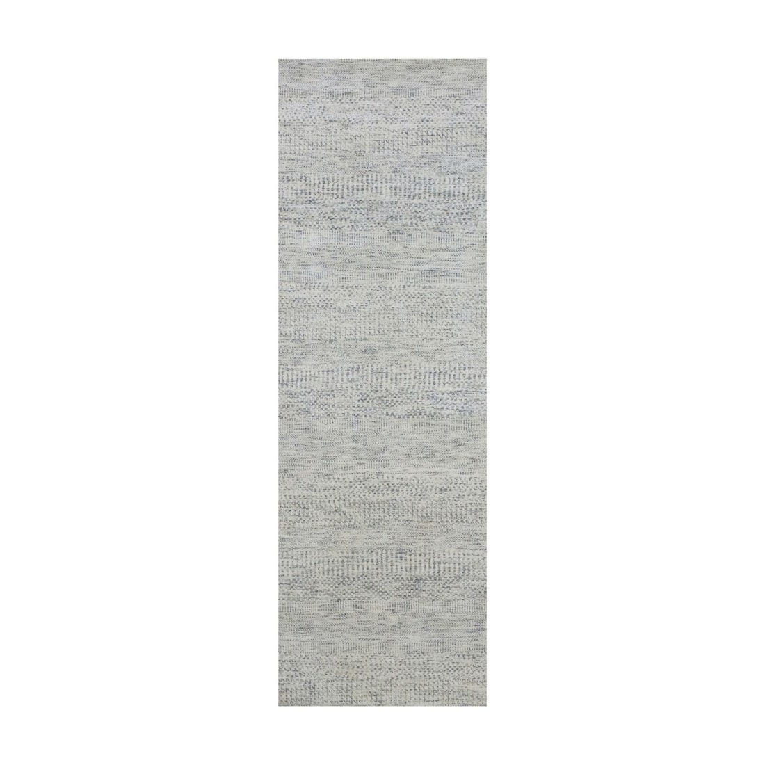 2'6"X8'1" Mindful Gray Undyed Wool Hand Knotted Grass Design Runner Rug: Style: Oriental Type: Indoor Material: Wool Color: Grey Item Length: 97 Item Width: 30 Rug Type: Hand Knotted Pile: Wool Shape: Runner Field Color: Grey Size: 2"6" x 8"1" / 76 CM X 246 CM Age: 2000-No