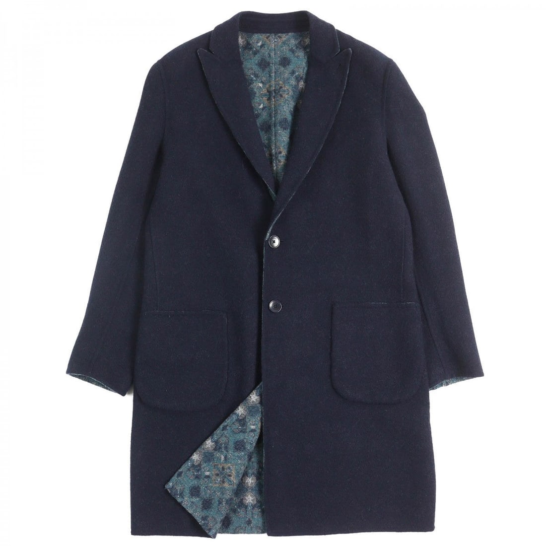 Etro Chester Coat Main: Brand: ETRO Item: Chester coat Gender: mens Color: Navy Blue type Material: Main: 100% wool Accessories: None Notation Size: 50 Size: cm (approx.): Shoulder width: 46 Dress length: 99 Width: 55 Sleeve