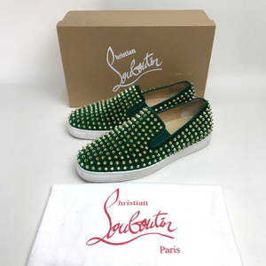 Christian Louboutin Sneakers Velor Green Studs Mens 43
