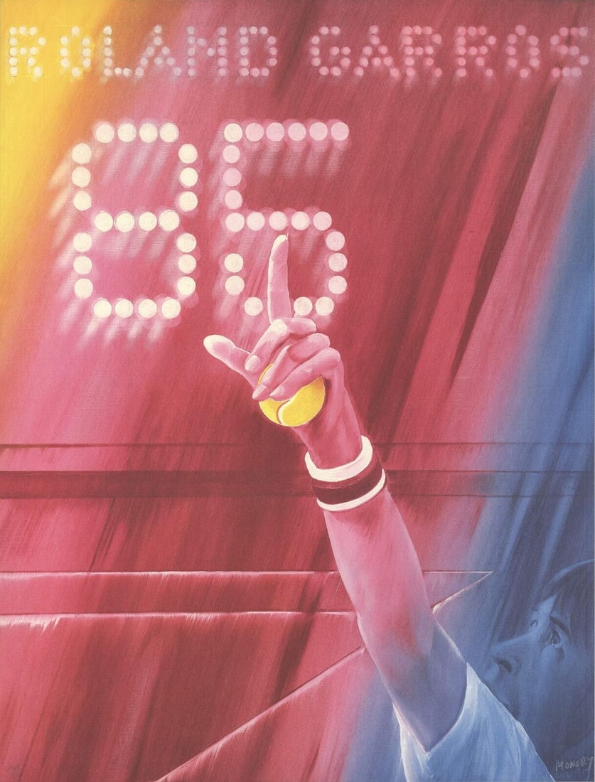 Jacques Monory Roland Garros French Open Signed 29.25" X 22.25" Offset Lithograp: Artist: Jacques Monory Title: Roland Garros French Open Year: 1985 Signed: Yes Medium: Offset Lithograph Paper Size: 29.25 x 22.25 inches ( 74.295 x 56.515 cm ) Image Size: 29.25 x 22.25 inches ( 74.2