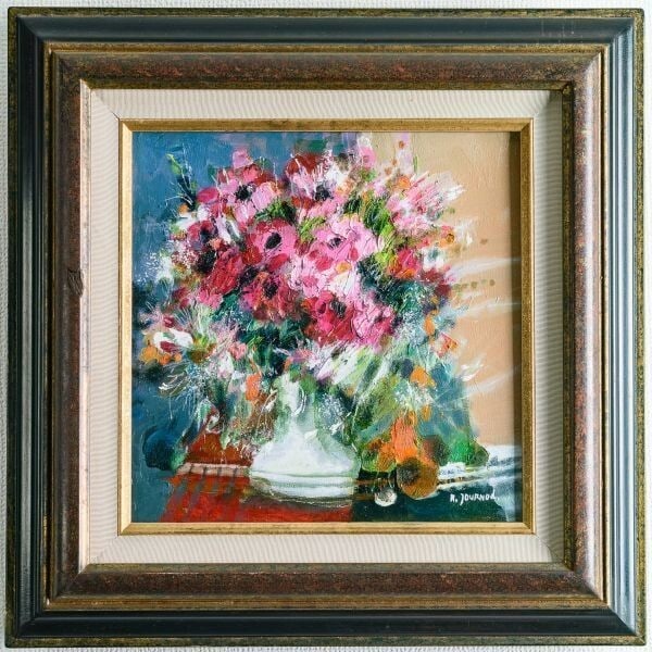 Monique Journod Original Painting Oil On Canvas Signed Framed Flower: Artist: Monique Journod Signed By: Monique Journod Signed: Yes Size: Medium Material: Canvas Framing: Framed Region Of Origin: Europe Subject: Flowers Still Life Type: Painting Original/Licensed Repro