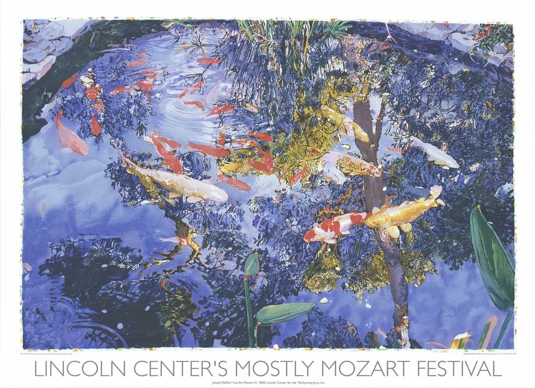 Joseph Raffael Pond With Goldfish " Serigraph Realism Blue, M: Artist: Joseph Raffael Title: Pond with Goldfish Year: 2004 Signed: No Medium: Serigraph Paper Size: 33.25 x 45.75 inches ( 84 x 116 cm ) Image Size: 28.5 x 42.5 inches ( 72 x 108 cm ) Edition Size: 5