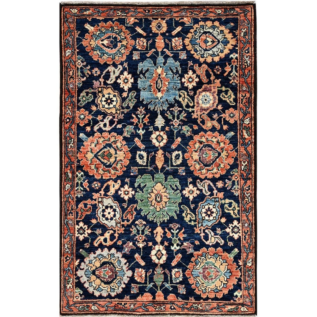3'2"X5' Navy Blue Northwest Zoroastrian Leaf Design Wool Hand Knotted Rug: Style: Zoroastrian Type: Indoor Material: Wool Color: Blue Item Length: 60 Item Width: 38 Rug Type: Hand Knotted Pile: Wool Shape: Rectangular Field Color: Blue Size: 3"2" x 5"0" / 97 CM X 152 CM Age: