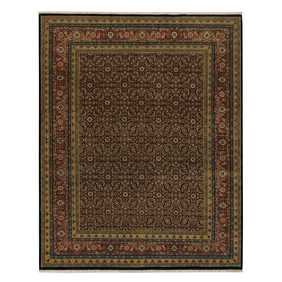 8'1"X10'1" Navy Blue Herrita Design 175 Kpsi Pure Wool Hand Knotted Rug: Style: Herrita Type: Indoor Material: Wool Color: Black Item Length: 121 Item Width: 97 Rug Type: Hand Knotted Pile: Wool Shape: Rectangular Field Color: Black Size: 8"1" x 10"1" / 246 CM X 307 CM Age
