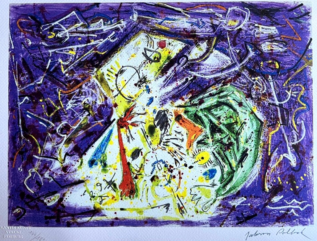 Jackson Pollock Action Painting Coa Signed Numbered By Hand: JACKSON Pollock Action Painting COA Signed Numbered A Hand (IN 180 Ex) JACKSON Pollock " without title " Chromolithograph printed in 1978 in 180 copies by Atlantis Verlag, Freiburg 32 x 43 cm Signatur