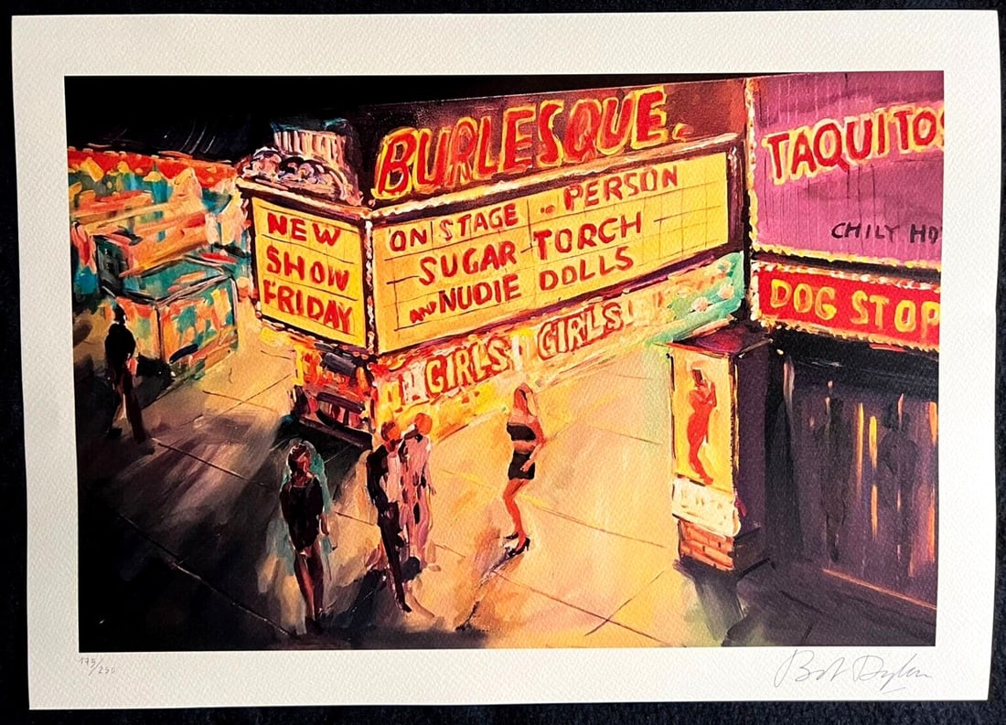 Bob Dylan Lithograph Coa Certified Signed Op Numbered By Hand 250: Bob Dylan Lithograph COA Certified Signed Hand Numbered 250 Bob Dylan '' Burlesque theater " 250 specimens n Handed by hand 32 x 45 cm Signature Bob Dylan printed in Lithograph on the slab The progres