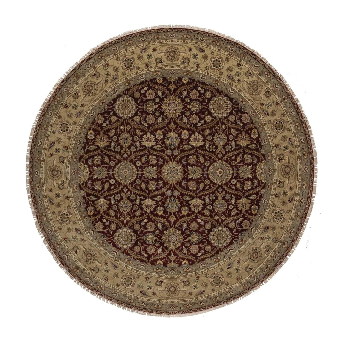 8'1"X8'1" Wine Red Hereke Design Wool And Silk Hand Knotted Round Rug: Style: Hereke Type: Indoor Material: Wool Color: Red Item Length: 97 Item Width: 97 Rug Type: Hand Knotted Pile: Wool & Silk Shape: Round Field Color: Red Size: 8"1" x 8"1" / 246 CM X 246 CM Age: 2000