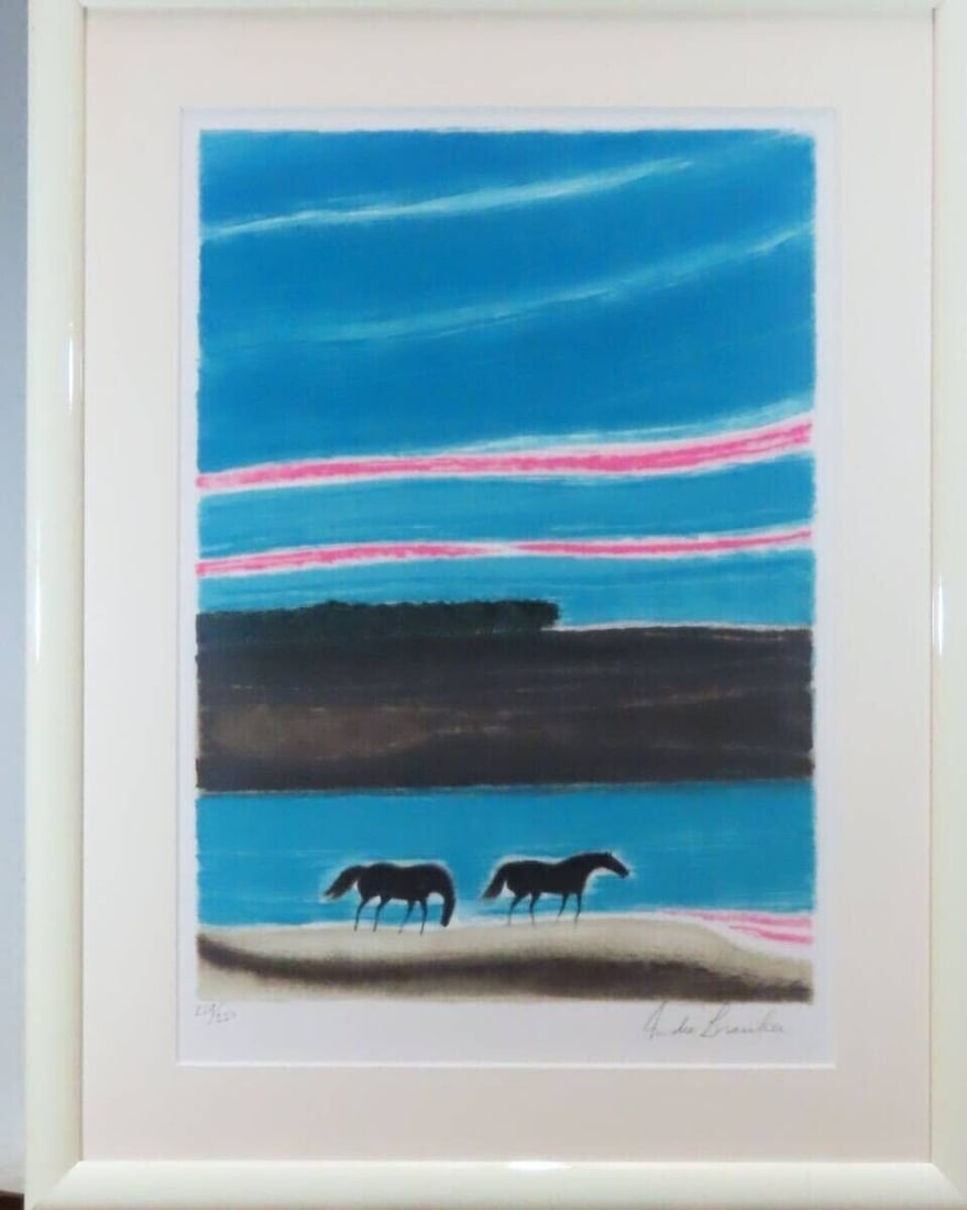 Andre Brasilier Signed Original Lithograph Print - Red Clouds And Horses Framed: Accessories: frame Art :45cm x 63.5cm Frame : 70cm x 92cm 100% Authentic Guarantee. Condition : Very good. The work is in very good condition with no noticeable scratches or stains. The frame has a fe