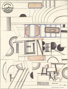 Saul Steinberg, Composition, Derrire Le Miroir, Lithograph: Lithograph on vlin paper. Paper Size: 15 x 11 inches. Excellent condition. Inscription: Unsigned and unnumbered, as issued. Notes: From Derrire le miroir, N 224, 1977. Published by Aim Maeght,