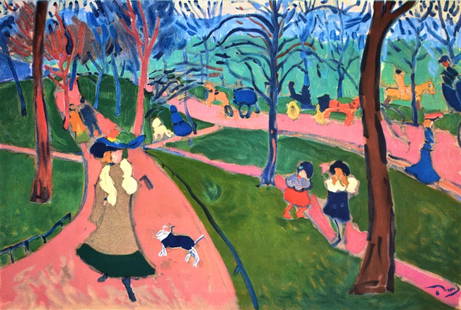 Andr Derain, Hyde Park, Fauves, Collection Pierre Lvy, Lithograph: Lithograph on vlin d'Arches paper. Inscription: Unsigned and unnumbered. Paper Size: 20 x 26 inches. Excellent condition. Notes: From the folio, Fauves, VII, Collection Pierre Levy, 1972; published
