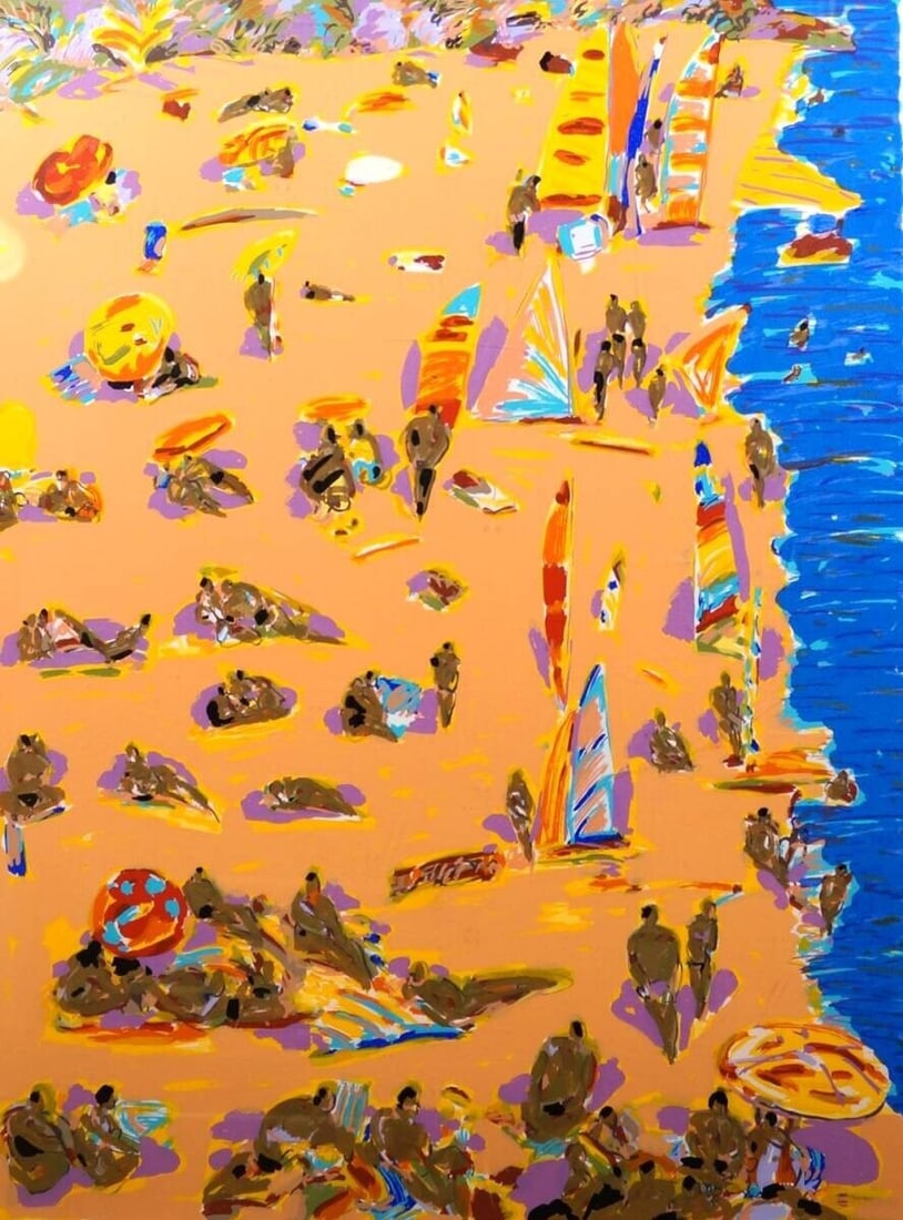 Ken Done (Australian) "Beach" Signed Original Lithograph Print Framed Ed100: Artist: Ken Done Title: Beach Art Technique: Lithograph Signature: Original signature located at the bottom left of the artwork. Condition : Excellent good. The work is in very good condition with no