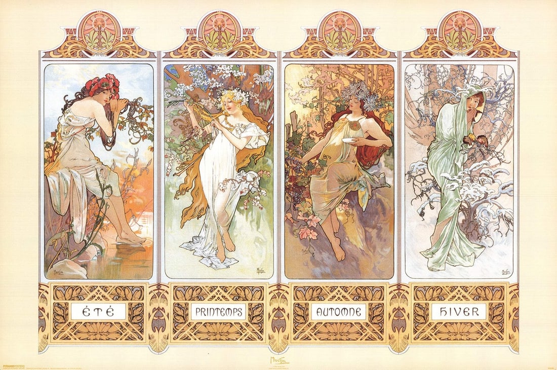 Alphonse Mucha The Four Seasons " Offset Lithograph Art Nouveau (1 of 4)