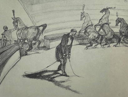 Henri De Toulouse-Lautrec, Performing Horses, Henri De Toulouse-Lautrec, At The Circus, Lithograph: Lithograph on vlin paper, archivally hinged on archival backing paper, as issued. Paper size: 17.32 x 14.17 inches. Excellent condition. Inscription: Unsigned and unnumbered, as issued. Notes: From th
