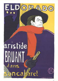 Henri De Toulouse-Lautrec Aristide Bruant - Eldorado " Lithograph 19: Artist: Henri de Toulouse-Lautrec Title: Aristide Bruant - Eldorado Year: 1966 Signed: No Medium: Lithograph Paper Size: 14.5 x 10.5 inches ( 37 x 27 cm ) Image Size: 13.75 x 9.5 inches ( 35 x 24 cm )