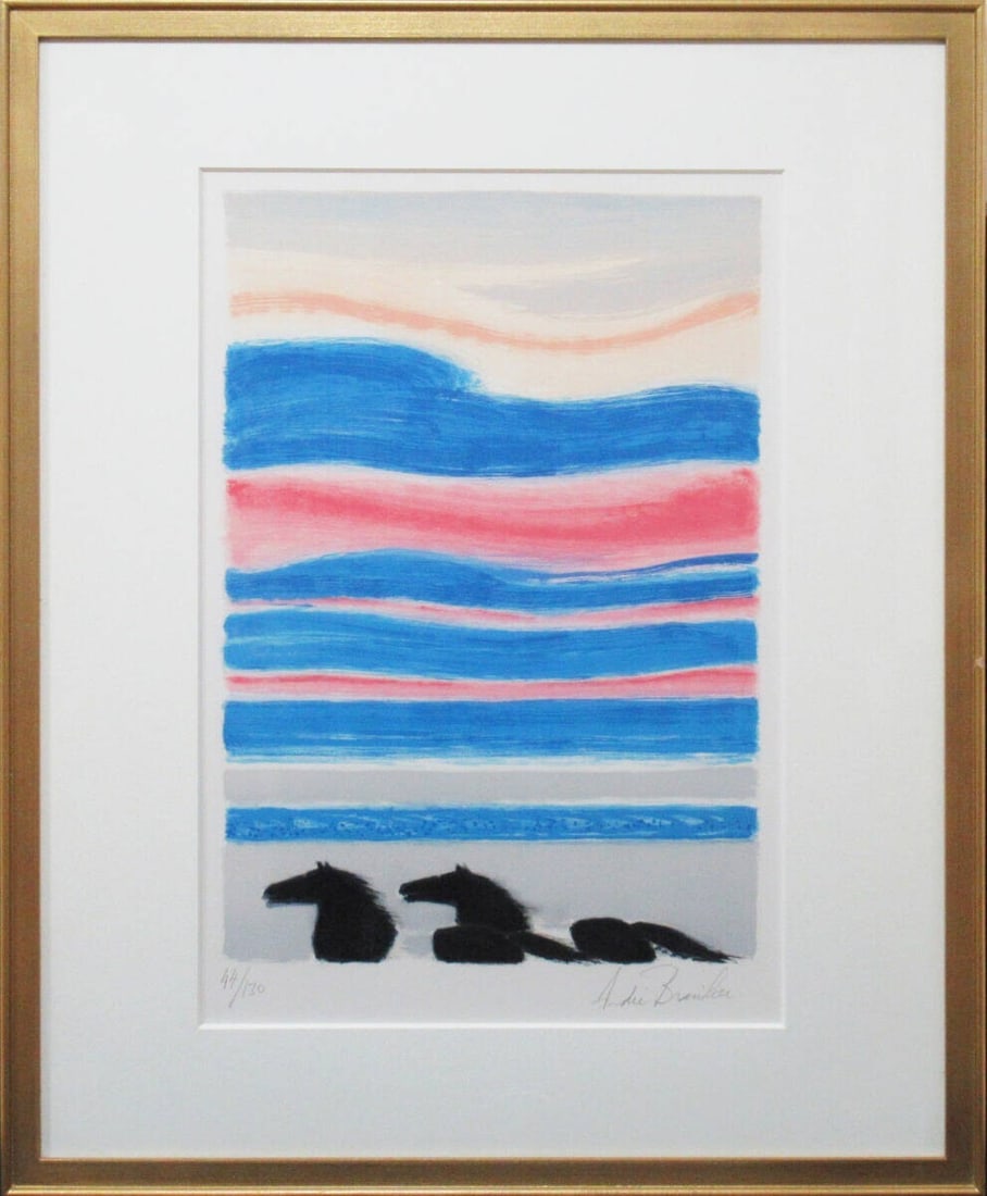 Andre Brasilier Original Lithograph "Seaside" Signed Framed Limited Edition 130: Artist: Andre Brasilier Signed By: Andre Brasilier Image Orientation: Portrait Signed: Yes Size: Large Material: Paper Original/Licensed Reprint: Original Framing: Framed Subject: Horse Seaside Type: