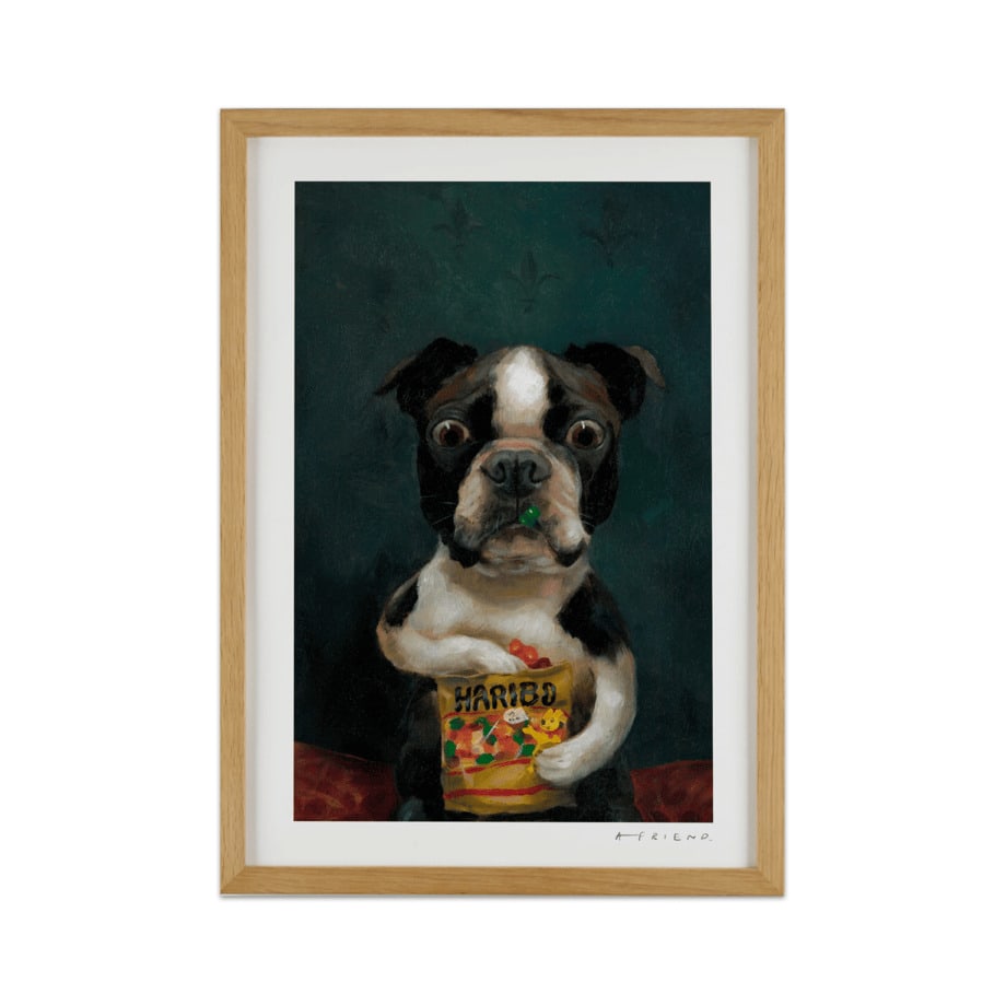 Alison Friend - Dog Framed Signed - Dave 2024 Open Edition With Coa: Artist: Alison Friend Title: Dave Year of creation: 2024 Artist: Alison Friend Medium: 300gsm smooth rag fine art paper Edition Size: Open Edition Size: 17 x 26cm Frame Size: 23 x 32cm COA: Yes Produc