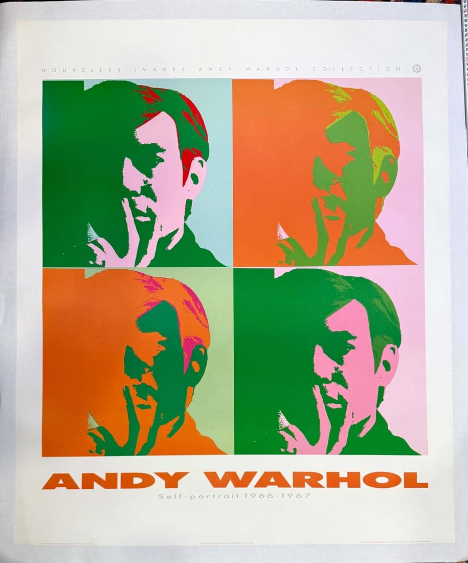 Rare Pop Art Andy Warhol Self Portrait 1989 Nouvelles Images Estate Warhol: Artist: Andy Warhol Size: Medium Color: Red Date Of Creation: 1989 Title: 30 small colored mao"s Material: Canvas Paper Certificate Of Authenticity (Coa): Yes Framing: Unframed Region Of Origin: Franc