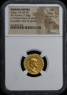Galba, Ad 68-69 Roman Empire Av Aureus (7.20G) Ngc Vf Strike: 5/5 Surface: 3/5: Certification: NGC Grade: VF Certification Number: 6157870003 Denomination: Ancient Roman Product Disclaimer: Grades are third-party opinions; authenticity is guaranteed. Photos are part of the descri