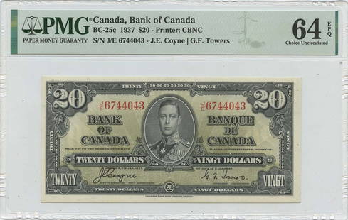1937 $20 Bank Of Canada Pick# Cadbc-25C Pmg Ch64 Epq: Circulated/Uncirculated: Uncirculated Certification: PMG Certification Number: 1860156010 Grade: MS64 Product Disclaimer: Grades are third-party opinions; authenticity is guaranteed. Photos are part o