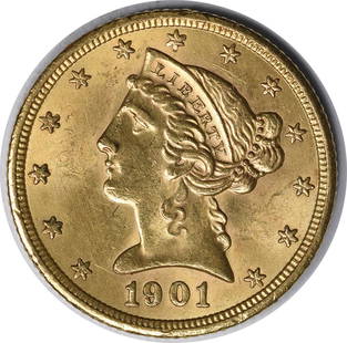 1901-S $5 Gold Liberty Head Choice Bu Uncertified: Certification: Uncertified Circulated/Uncirculated: Uncirculated Year: 1901 Grade: Choice BU Mint Location: S Km Number: 101 Denomination: $5 Composition: Gold Product Disclaimer: Grades are third-par