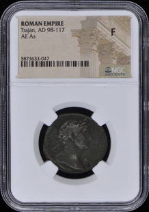 Trajan, Ad 98-117 Roman Empire Ae As Ngc F12: Certification: NGC Grade: F12 Certification Number: 5873633047 Denomination: Ancient Roman Date: NONE Product Disclaimer: Grades are third-party opinions; authenticity is guaranteed. Photos are part o