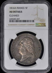 1816A France 5 Francs Ngc Au Details: Circulated/Uncirculated: Uncirculated Year: 1816 Certification: NGC Certification Number: 6285485007 Grade: AU Details Product Disclaimer: Grades are third-party opinions; authenticity is guaranteed.