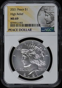 2021 Peace High Relief $1 Ngc Ms69: Certification: NGC Grade: MS70 Certification Number: 8295912003 Year: 2021 Product Disclaimer: Grades are third-party opinions; authenticity is guaranteed. Photos are part of the description. For inqu