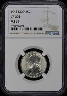 1943 Ddo Washington Quarter Vp-005 25C Ngc Ms64: Certification: NGC Certification Number: 6898008021 Grade: MS64 Year: 1943 Circulated/Uncirculated: Uncirculated Mint Location: NONE Designation: NONE Grade Add On: NONE Product Disclaimer: Grades are