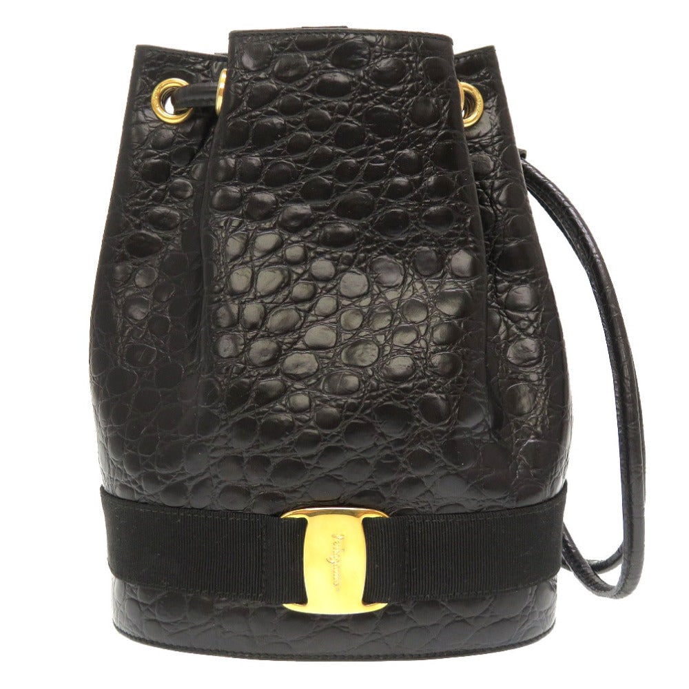 Salvatore Ferragamo Backpack Bz-21 5676 Embossed Leather Black Vara Ribbon Women (1 of 6)