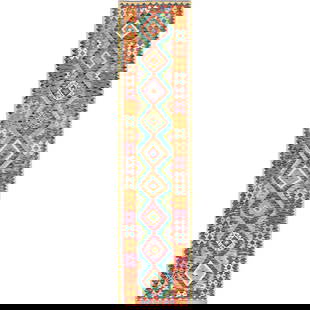 2'9"X12'9" Aqua Blue Flat Weave Afghan Kilim Hand Woven Wool Runner Rug: Style: Kilim Type: Indoor Material: Wool Color: Blue Item Length: 153 Item Width: 33 Rug Type: Hand Woven Pile: Wool Shape: Runner Field Color: Blue Size: 2"9" x 12"9" / 84 CM X 389 CM Age: 2000-Now P