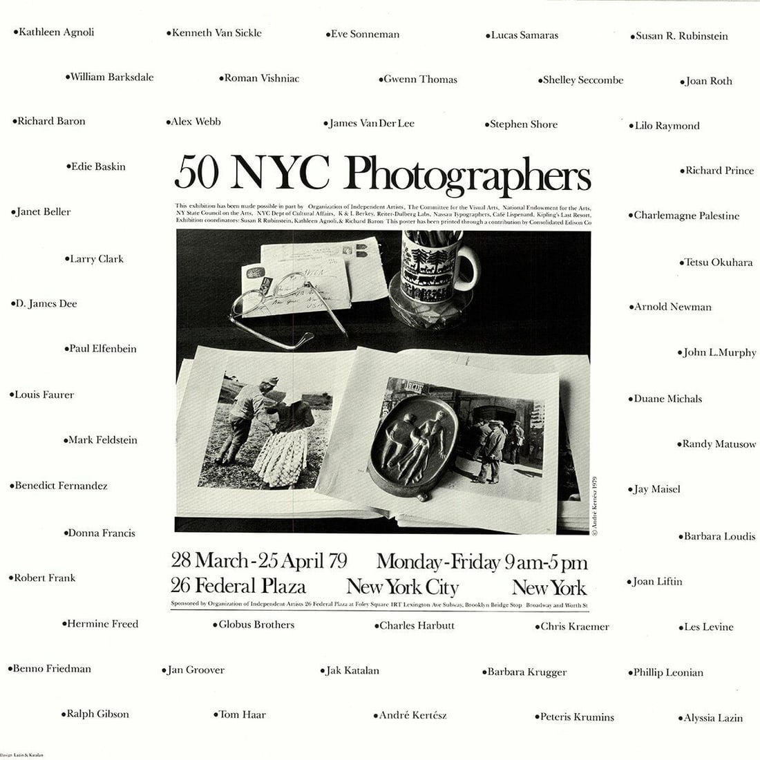 Andre Kertesz 50 Nyc Photographers " Poster Photography Black & Whi: Artist: Andre Kertesz Title: 50 NYC Photographers Year: 1979 Signed: No Medium: Offset Lithograph Paper Size: 18 x 18 inches ( 46 x 46 cm ) Image Size: 7 x 9.75 inches ( 18 x 25 cm ) Edition Size: Unk
