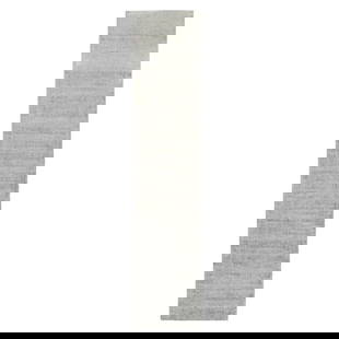 2'6"X12'1" Hand Loomed Fine Jacquard Gray Modern Wool And Silk Runner Rug: Style: Modern Type: Indoor Material: Silk Color: Grey Item Length: 145 Item Width: 30 Rug Type: Hand Loomed Pile: Wool & Art Silk Shape: Runner Field Color: Grey Size: 2"6" x 12"1" Age: 2000-Now Patte