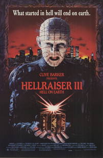 Artist Unknown Hellraiser Iii Hell On Earth " Offset Lithograph: Artist: Artist Unknown Title: Hellraiser III Hell on Earth Year: 1992 Signed: No Medium: Offset Lithograph Paper Size: 41.25 x 27 inches ( 105 x 69 cm ) Image Size: 41.25 x 27 inches ( 105 x 69 cm ) E