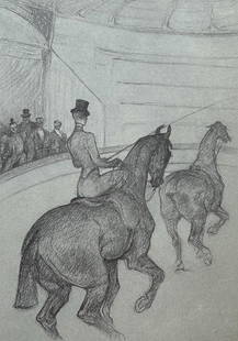 Henri De Toulouse-Lautrec, Haute Cole Equestrienne: The Tandem, Henri De Toulouse-Lautrec, At The: Lithograph on vlin paper, archivally hinged on archival backing paper, as issued. Paper size: 17.32 x 14.17 inches. Excellent condition. Inscription: Unsigned and unnumbered, as issued. Notes: From th