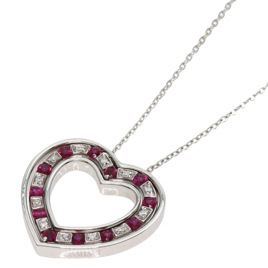 Damiani Necklace K18Wg Silver Belle Epoque Heart Ruby Diamond: Gender: Women Brand: Damiani Item: Necklace Model: Belle Epoque Heart Ruby Diamond Gender: Women Color: Silver Material: K18WG Weight: 6.3g Accessories: None Size: cm (approx.): Total Length: 50cm inc