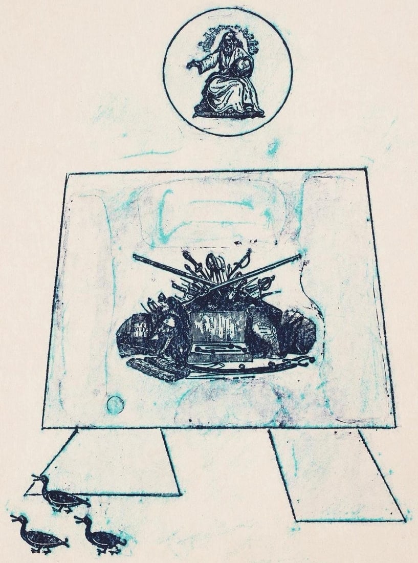 Max Ernst, Composition (Spies/Leppien 218), La Ballade Du Soldat, Lithograph: Lithograph on vlin d'Arches paper. Paper size: 21.875 x 15 inches. Excellent condition. Unsigned and unnumbered, as issued. Notes: From the folio, La Ballade du Soldat, 34 Lithographies Originales de