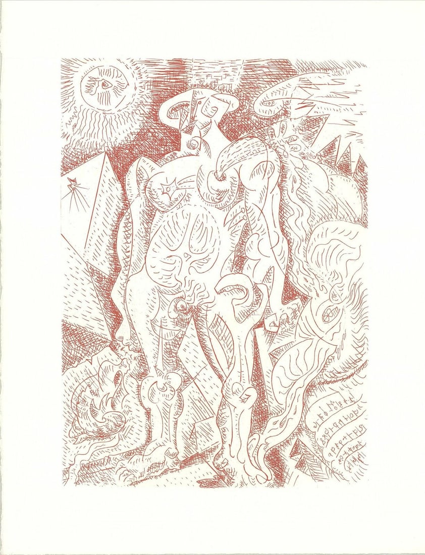 Andre Masson Le Septieme Chant " Etching Surrealism White, Red: Artist: Andre Masson Title: Le Septieme Chant Year: 1974 Signed: No Medium: Etching Paper Size: 14.75 x 11 inches ( 37 x 28 cm ) Image Size: 11.5 x 8.25 inches ( 29 x 21 cm ) Edition Size: 175 Framed: