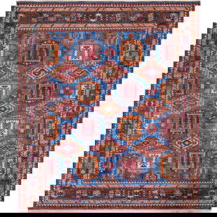 8'3"X9'6" Blue Afghan Ersari Caucasian Design Revival Hand Knotted Wool Rug: Style: Caucasian Type: Indoor Material: Wool Color: Blue Item Length: 114 Item Width: 99 Rug Type: Hand Knotted Pile: Wool Shape: Rectangular Field Color: Blue Size: 8"3" x 9"6" / 251 CM X 290 CM Age: