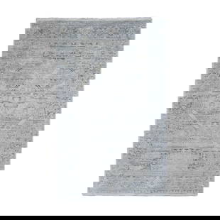 6'X9'5" Gray Pure Silk & Textured Wool Oushak Geometric Motif Rug: Type: Indoor Material: 100% Wool Color: Ivory Item Length: 113 Item Width: 72 Style: Turkish Product Disclaimer: Rugs and carpets may show minor wear, fraying, or fading consistent with age and use. W