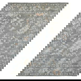 8'X9'8" Nickel Gray Afghan Angora Oushak Leaf Motif Hand Knotted Wool Rug: Style: Oushak Type: Indoor Material: Wool Color: Grey Item Length: 116 Item Width: 96 Rug Type: Hand Knotted Pile: Wool Shape: Rectangular Field Color: Grey Size: 8"0" x 9"8" / 244 CM X 295 CM Age: 20