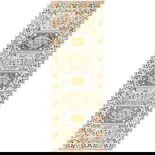 4'X11'9" Blue 200 Kpsi Wool Caucasian Design Hand Knotted Wide Runner Rug: Type: Indoor Material: Wool Color: Blue Item Length: 141 Item Width: 48 Style: Armenian Rug Type: Hand Knotted Pile: Wool Shape: Runner Field Color: Blue Size: 4"0" x 11"9" / 122 CM X 358 CM Age: 2000