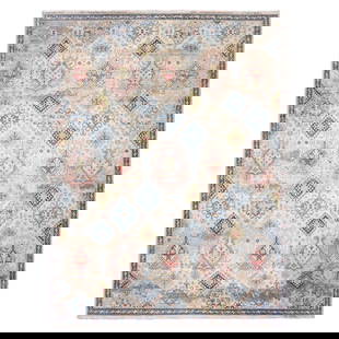 9'X12' Alabaster White Hand Knotted Caucasian Soft Wool Gul Motifs Rug: Type: Indoor Material: 100% Wool Color: Ivory Item Length: 144 Item Width: 107 Product Disclaimer: Rugs and carpets may show minor wear, fraying, or fading consistent with age and use. While we strive