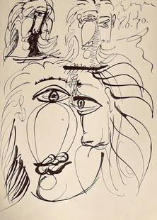Pablo Picasso, Composition, Carnet De Dessins De Picasso, Cahiers Dart, Lithograph: Lithograph on vlin paper. Inscription: Unsigned and unnumbered. Paper Size: 16.54 x 11.81 inches. Excellent condition. Notes: From the volume, Carnet de dessins de Picasso: reproduits au format de l'o