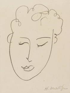 Henri Matisse, Tte De Femme (Duthuit 23), Pierres Levees, Pomes, Lithograph: Lithograph on vlin de Lana a la forme paper. Paper size: 7.875 x 5.875 inches. Excellent condition. Inscription: signed in pencil and unnumbered, as issued. Notes: From the folio, Jules Romains, de l'